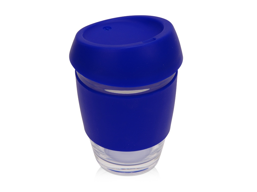 Стеклянный стакан Monday с силиконовой крышкой и манжетой, 350мл, синий
