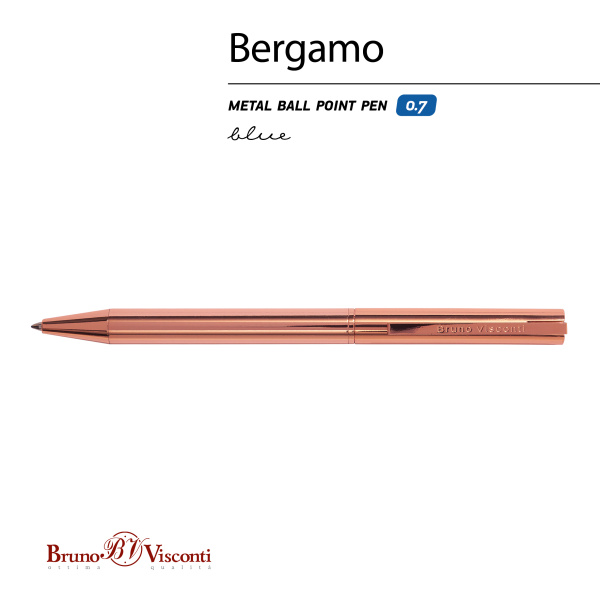 Ручка шариковая автоматическая BrunoVisconti® "BERGAMO" цвет корпуса розовое золото 0.7 мм, синяя
