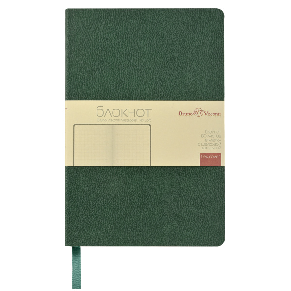 Бизнес - блокнот BrunoVisconti® А5 (140 х 210 мм.) "MEGAPOLIS LOFT FLEX" зеленый 80л.