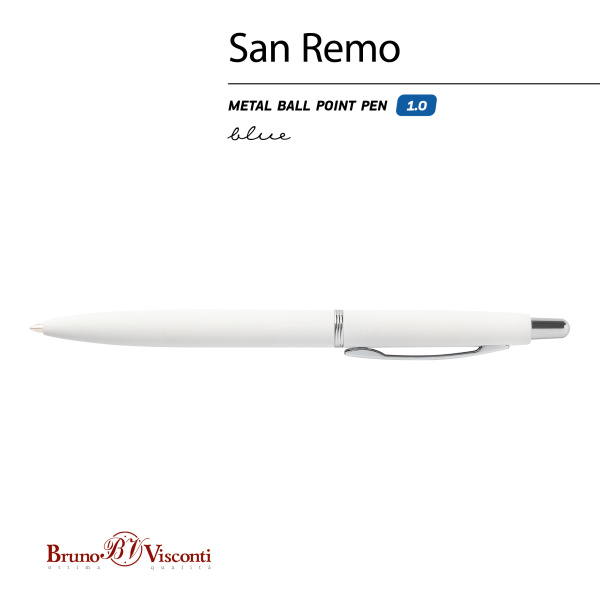 Ручка шариковая автоматическая BrunoVisconti® "SAN REMO" цвет корпуса белый 1 мм, в тубе