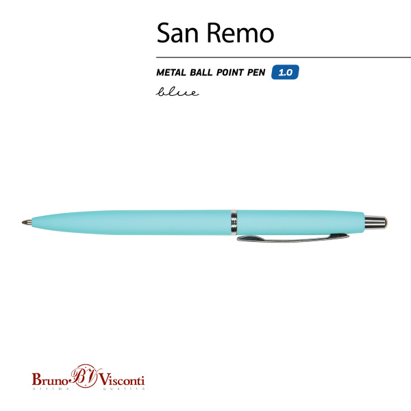 Ручка шариковая автоматическая BrunoVisconti® "SAN REMO" цвет корпуса голубой 1 мм, в тубе