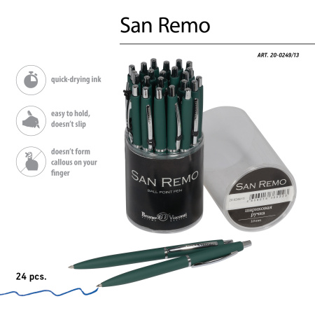 Ручка шариковая BrunoVisconti® "SAN REMO" цвет корпуса зеленый 1 мм, в тубе