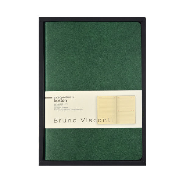 Ежедневник BrunoVisconti® датированный 2027 год А5 (145 х 207 мм) "BOSTON" зеленый 336 стр., обрез зеленый