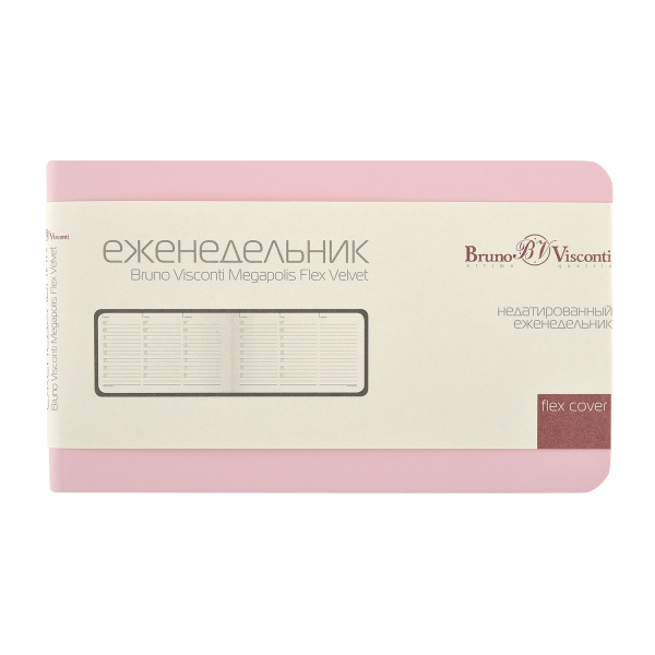 Еженедельник BrunoVisconti® недатированный А6 (142 х 84 мм) "MEGAPOLIS VELVET FLEX" зефирный розовый 80л.