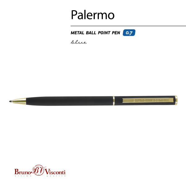 Ручка шариковая автоматическая BrunoVisconti® "PALERMO" цвет корпуса черный 0.7 мм, в тубе