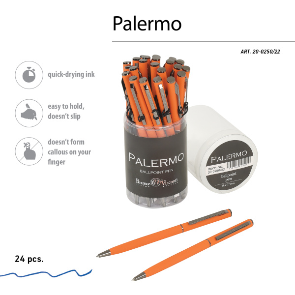 Ручка шариковая автоматическая BrunoVisconti® "PALERMO" цвет корпуса оранжевый 0.7 мм, в тубе