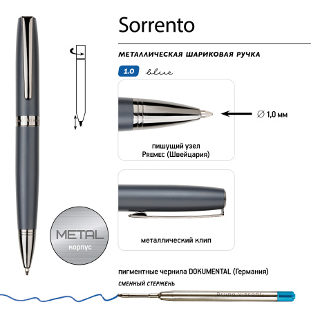 Ручка шариковая автоматическая BrunoVisconti® "SORRENTO" цвет корпуса серый 1 мм
