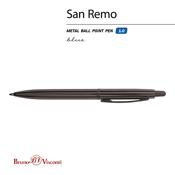 Ручка шариковая автоматическая BrunoVisconti® "SAN REMO" цвет корпуса вороненая сталь 1 мм, в тубе