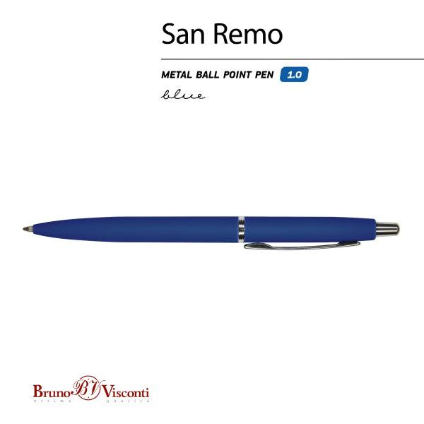 Ручка шариковая автоматическая BrunoVisconti® "SAN REMO" цвет корпуса ярко-синий 1 мм, в тубе