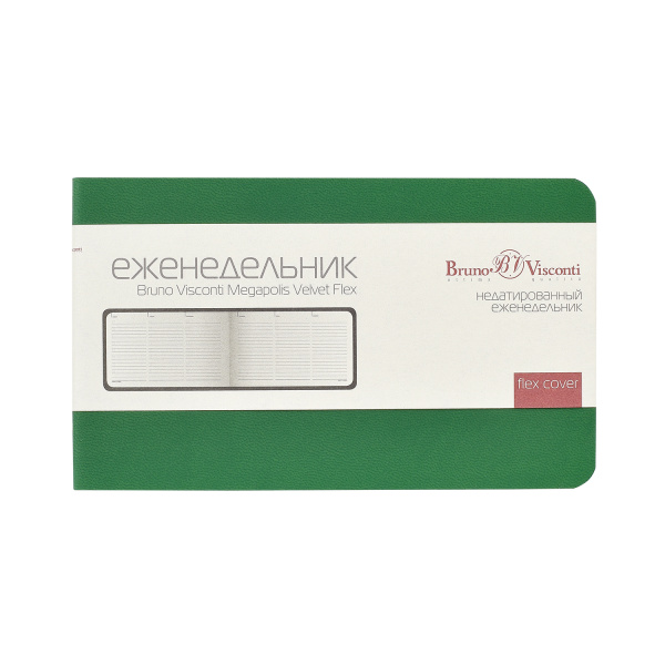Еженедельник BrunoVisconti® недатированный А6 (142 х 84 мм) "MEGAPOLIS VELVET FLEX" зеленый 80л.