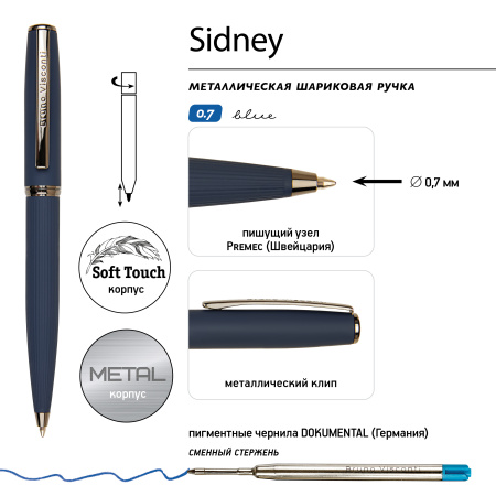 Ручка шариковая автоматическая BrunoVisconti® "SIDNEY" цвет корпуса синий 0.7 мм