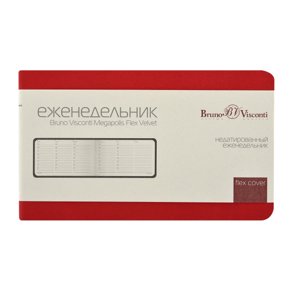 Еженедельник BrunoVisconti® недатированный А6 (142 х 84 мм) "MEGAPOLIS VELVET FLEX" красный 80л.